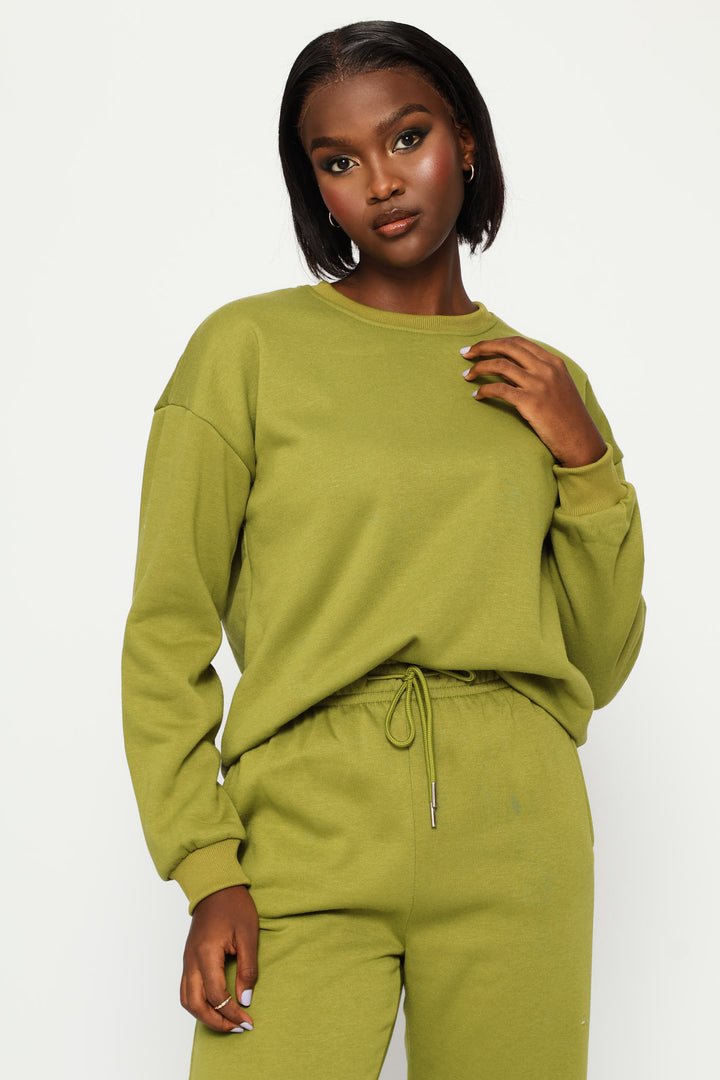 Long Sleeve Plain Pullover - Chartreuse