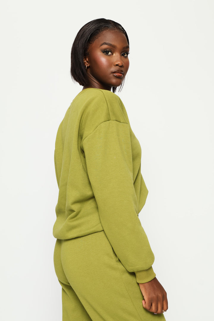 Long Sleeve Plain Pullover - Chartreuse