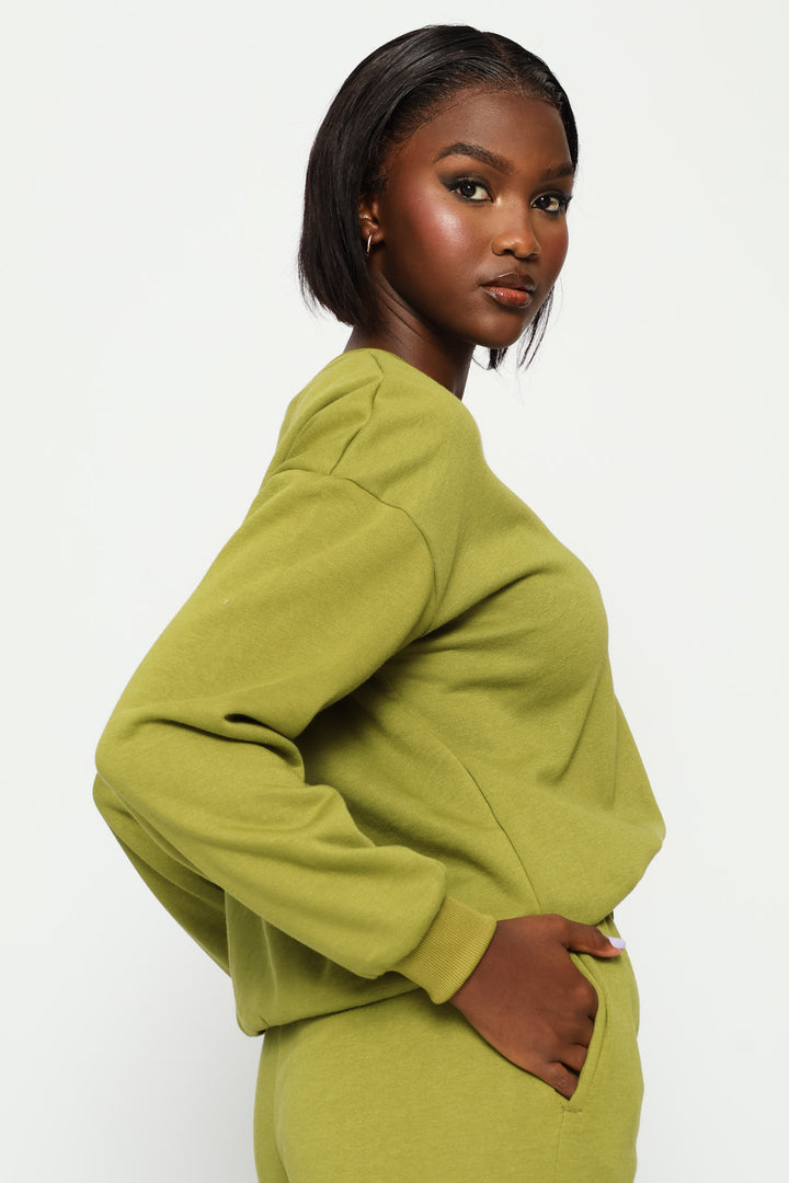 Long Sleeve Plain Pullover - Chartreuse