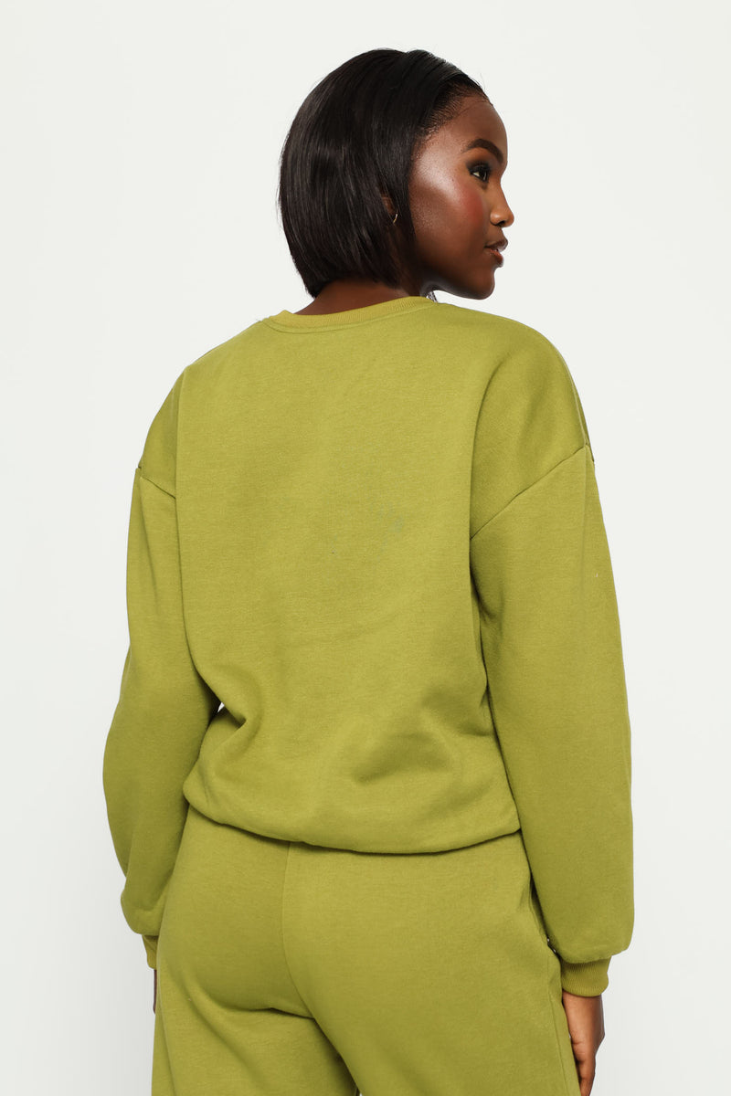 Long Sleeve Plain Pullover - Chartreuse