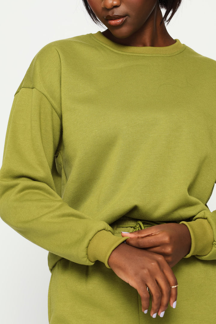 Long Sleeve Plain Pullover - Chartreuse