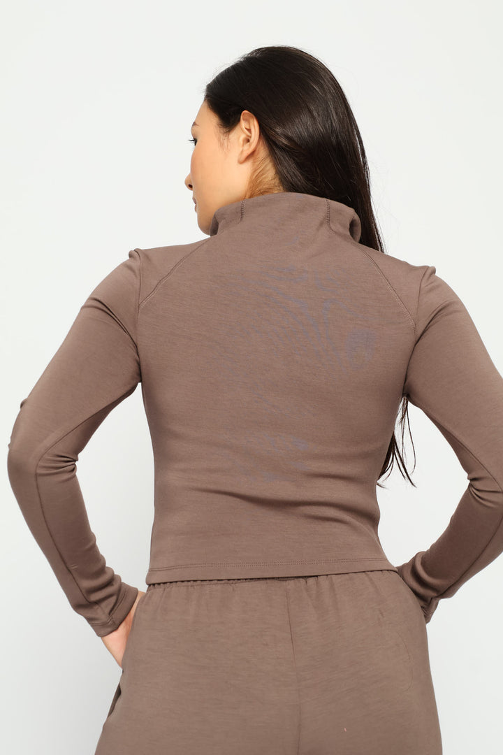 Soft Touch Quarter Zip Top - Mocha