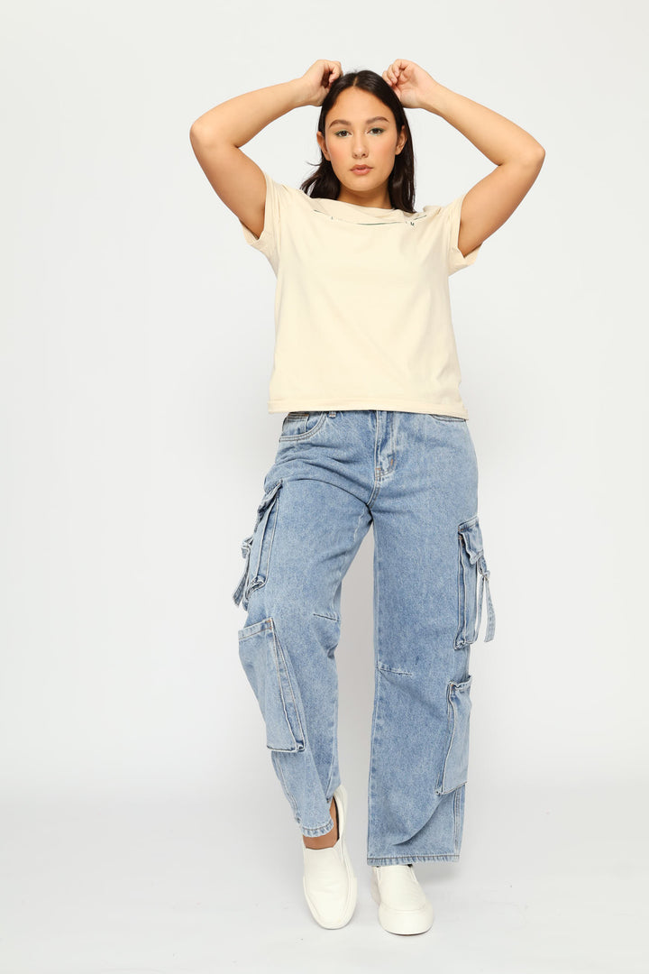 Wideleg Cargo Denim - Light Indigo