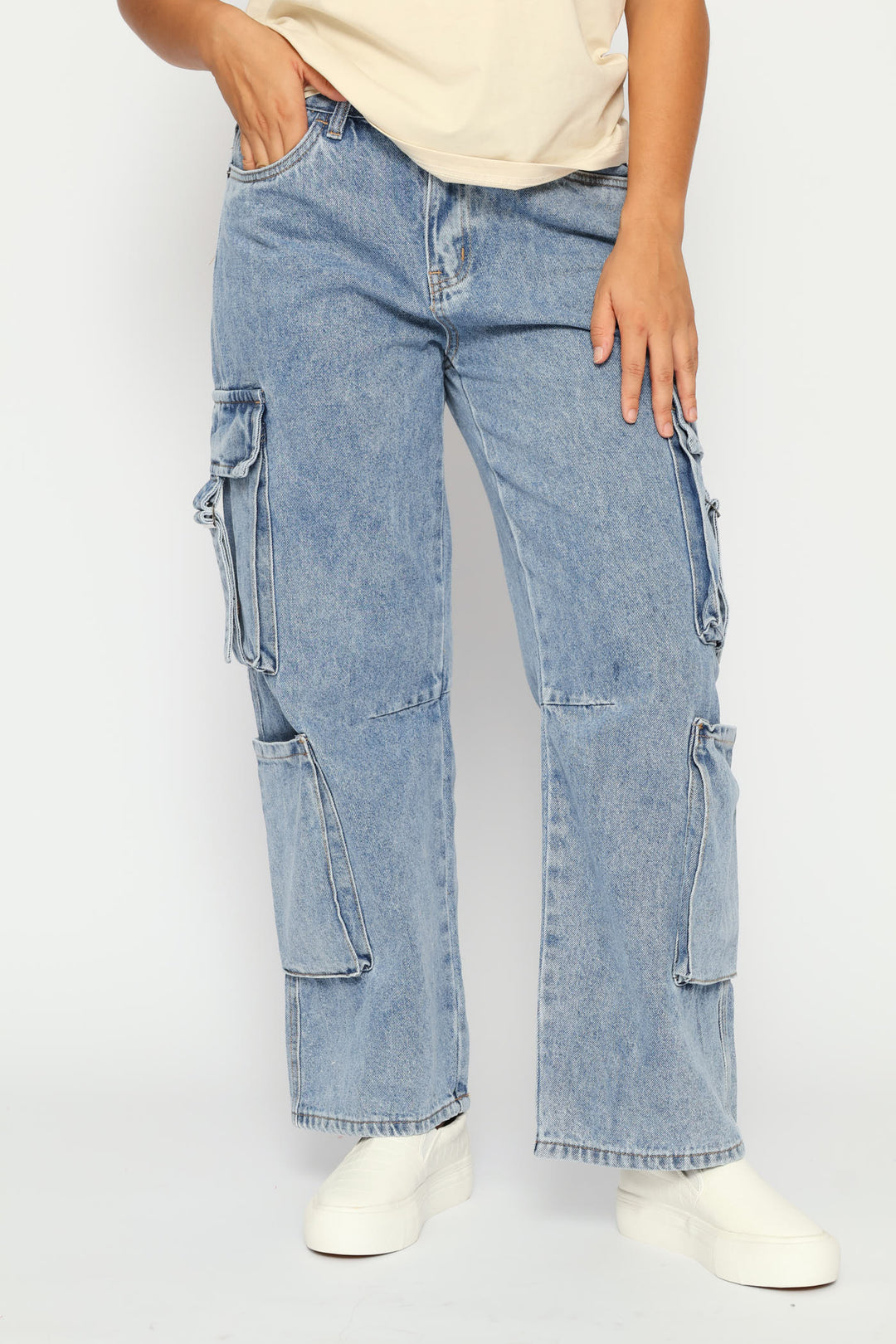 Wideleg Cargo Denim - Light Indigo