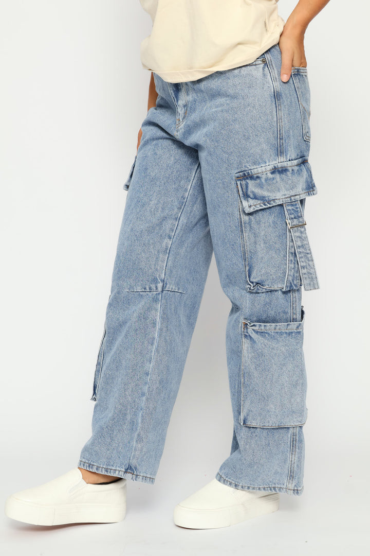 Wideleg Cargo Denim - Light Indigo