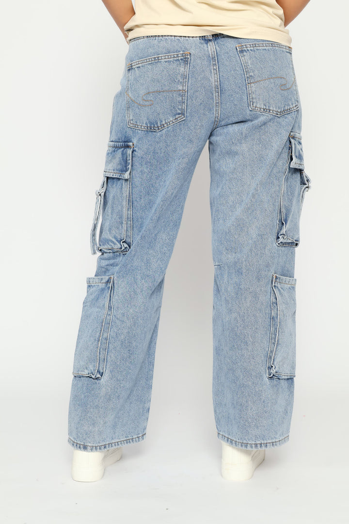 Wideleg Cargo Denim - Light Indigo