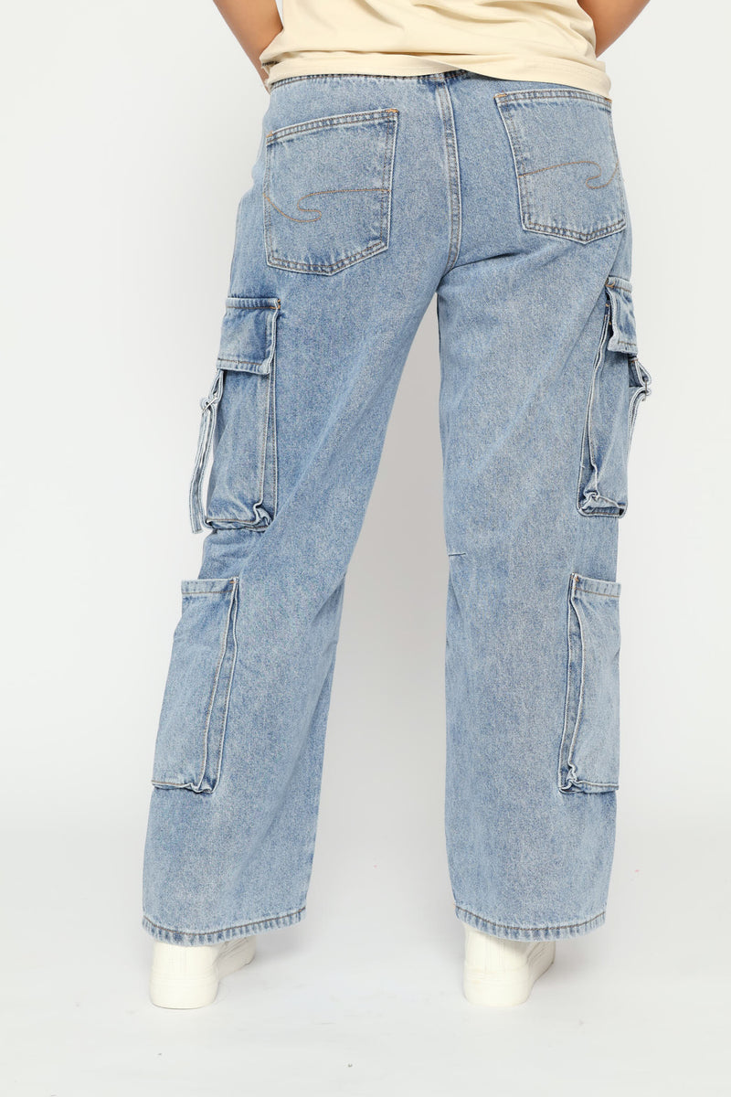 Wideleg Cargo Denim - Light Indigo