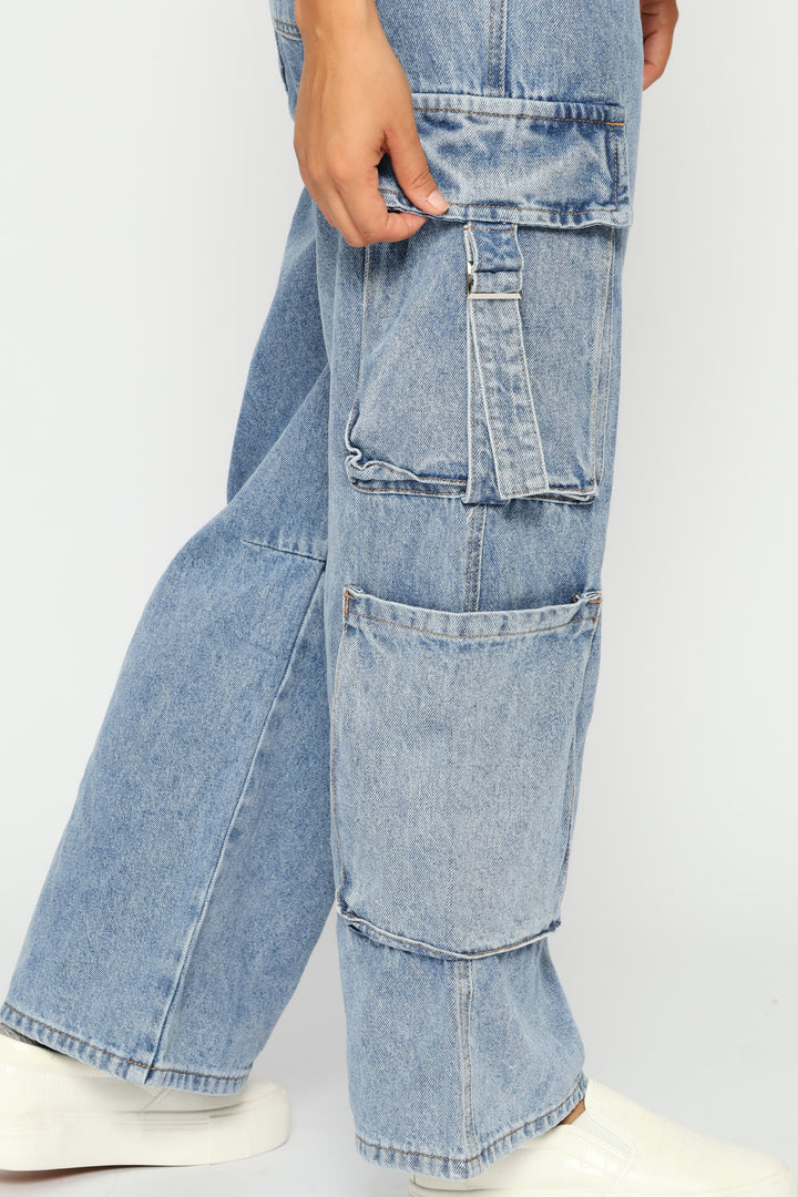 Wideleg Cargo Denim - Light Indigo