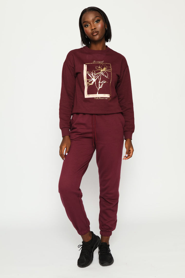Long Sleeve Print Screen Pullover - Plum