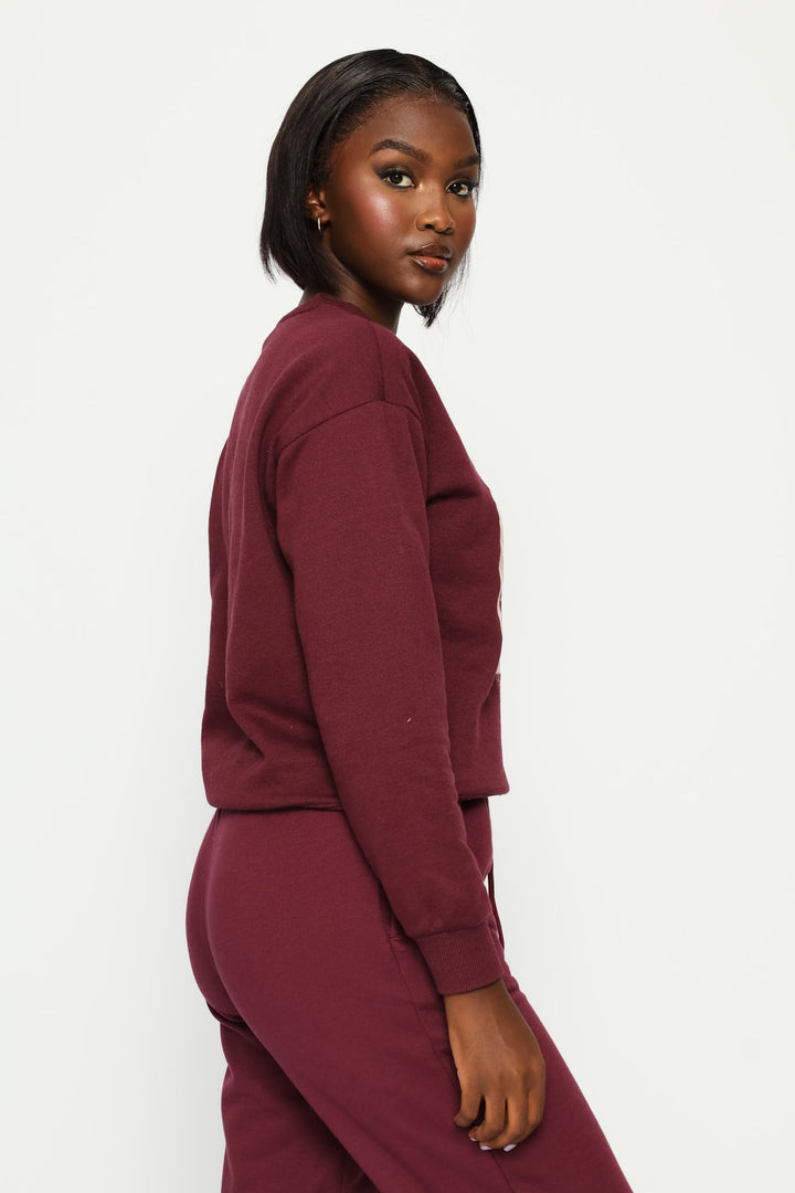 Long Sleeve Print Screen Pullover - Plum