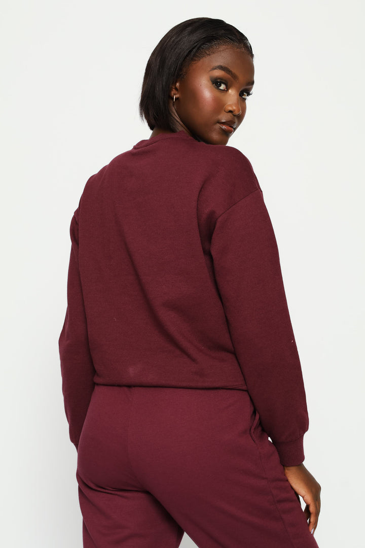 Long Sleeve Print Screen Pullover - Plum
