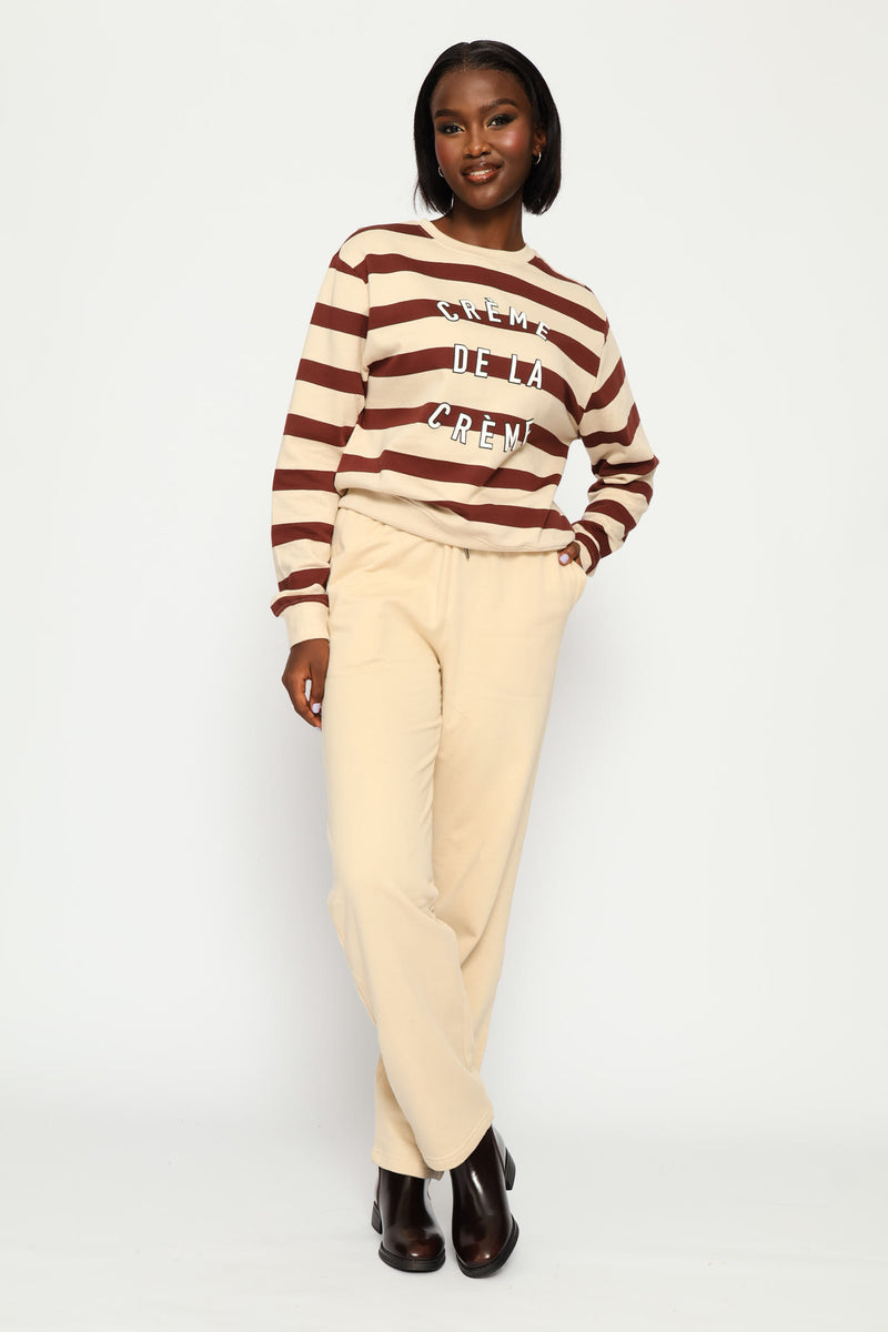 Crème De La Crème Puff Print Stripe Pullover - Dark Chocolate/Fawn