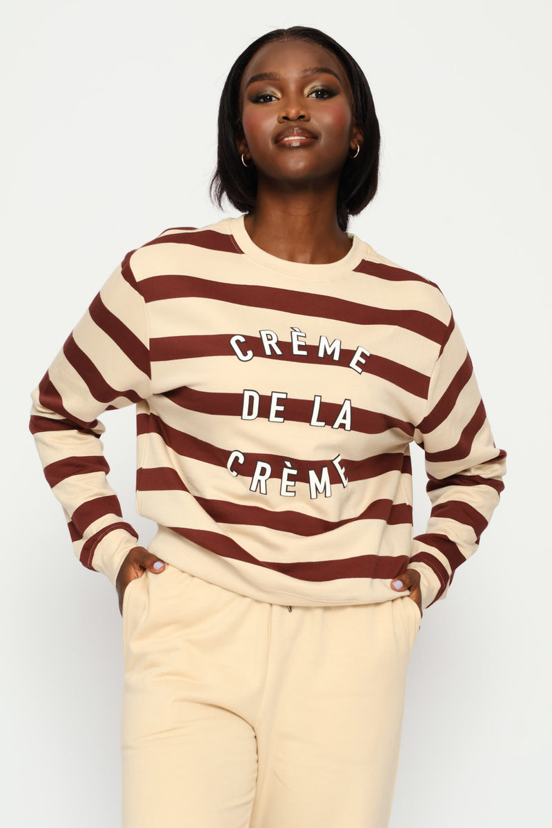 Crème De La Crème Puff Print Stripe Pullover - Dark Chocolate/Fawn