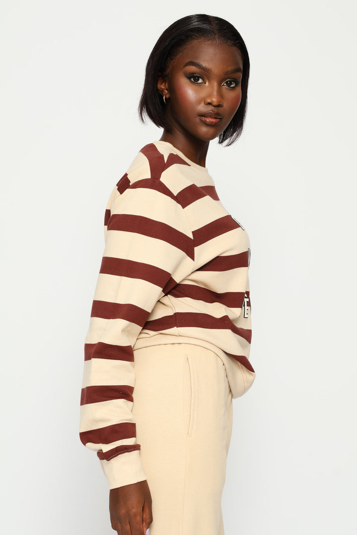 Crème De La Crème Puff Print Stripe Pullover - Dark Chocolate/Fawn