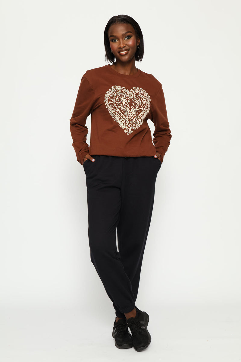 Cornelli Heart Pullover - Chocolate