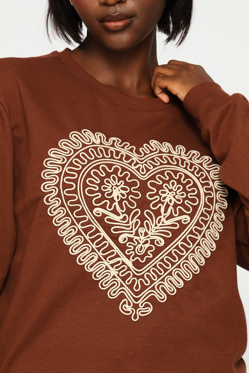 Cornelli Heart Pullover - Chocolate