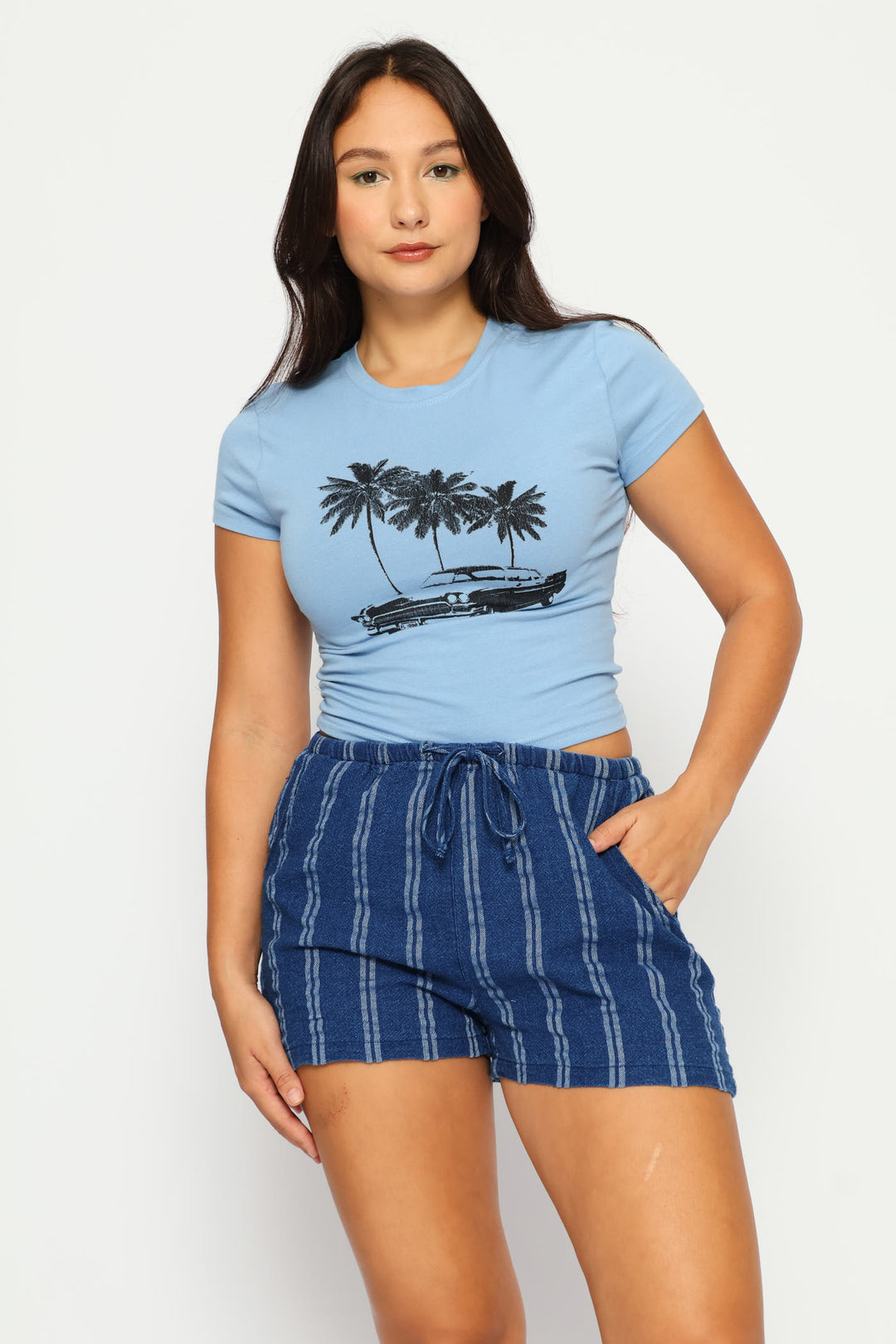 Yarn Dye Vertical Stripe Relaxed Short - Blue