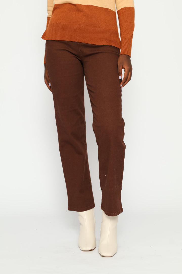 Mid-Rise Classic Straight Leg Denim - Dark Chocolate