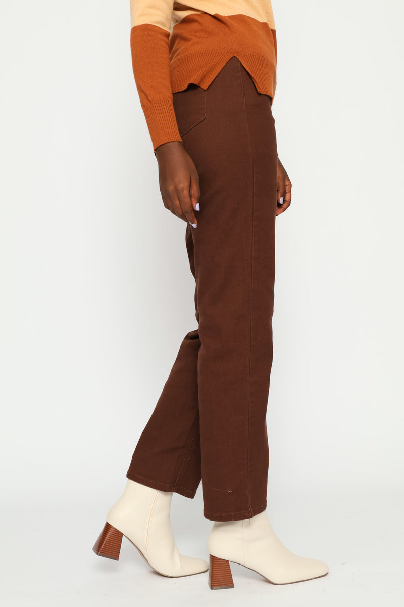 Mid-Rise Classic Straight Leg Denim - Dark Chocolate