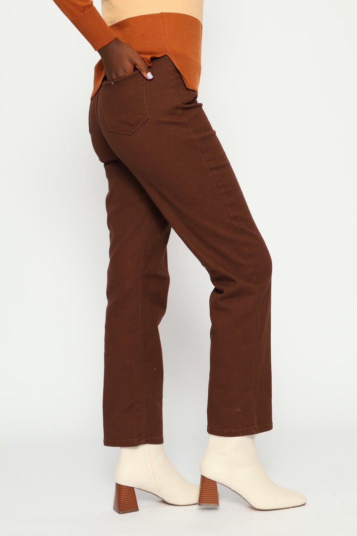 Mid-Rise Classic Straight Leg Denim - Dark Chocolate