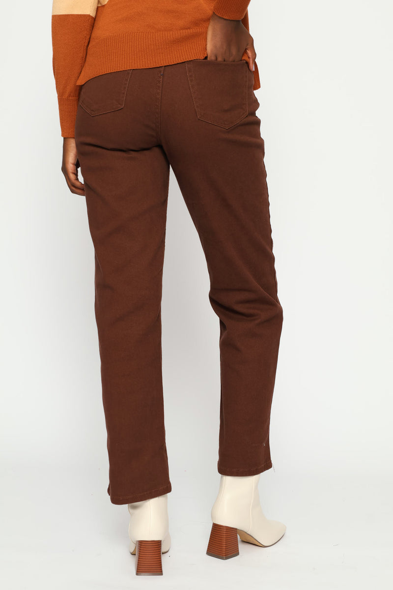 Mid-Rise Classic Straight Leg Denim - Dark Chocolate