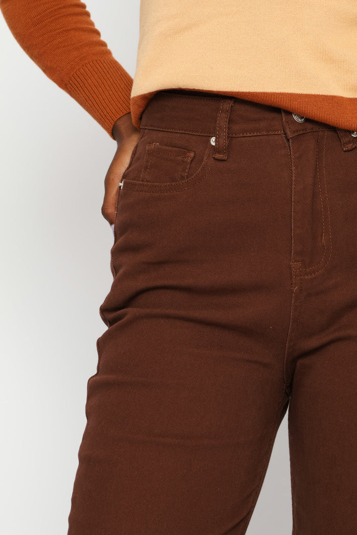 Mid-Rise Classic Straight Leg Denim - Dark Chocolate