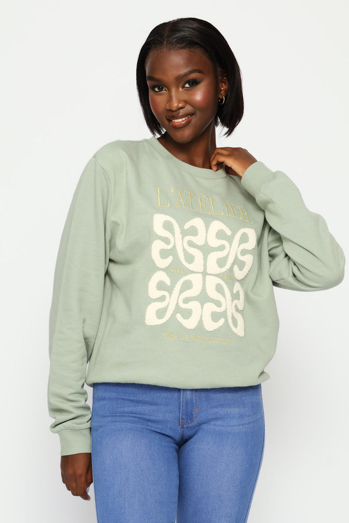 L'Atelier Loop Embroidery Pullover - Sage
