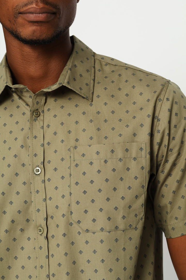 4 Seasons Print Regular Shirt - Fatigue