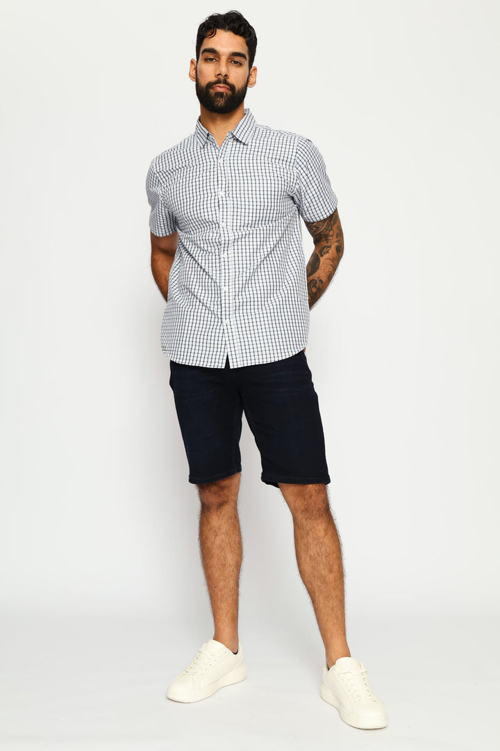 Short Sleeve Regular Check Shirt - White/Navy