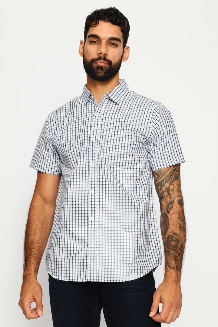 Short Sleeve Regular Check Shirt - White/Navy