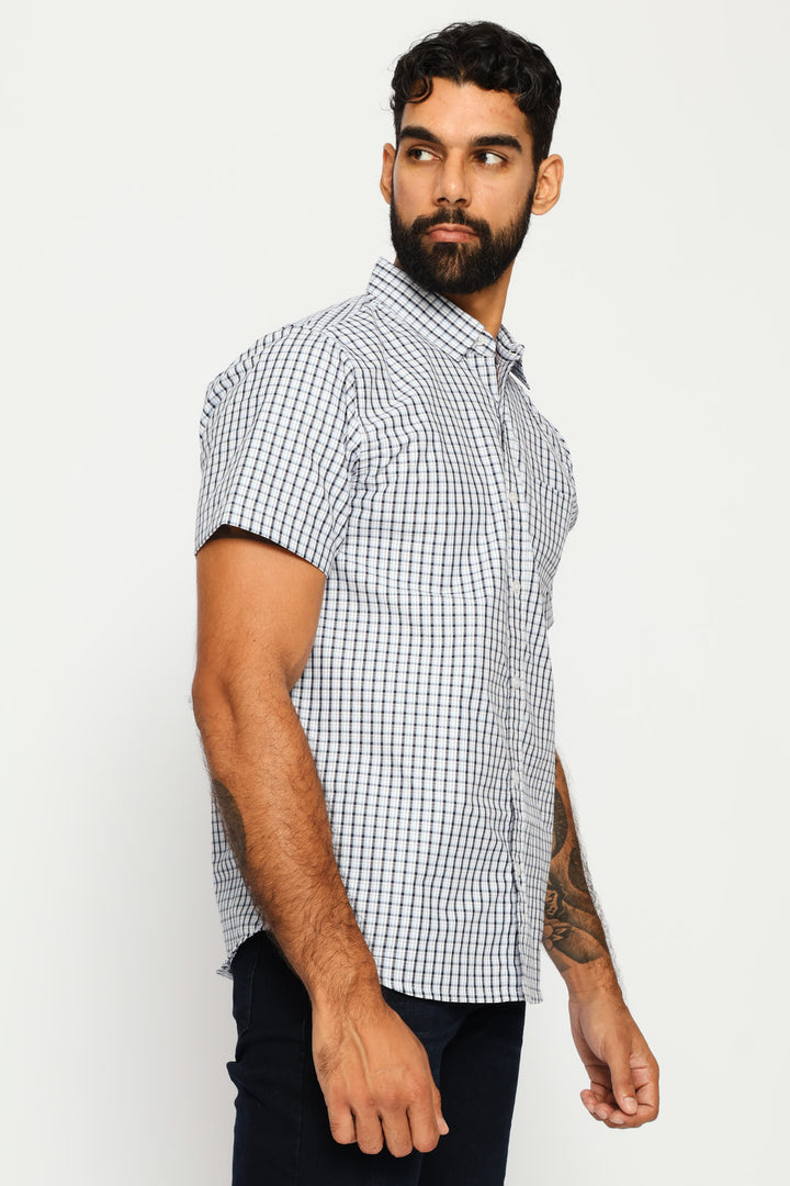 Short Sleeve Regular Check Shirt - White/Navy