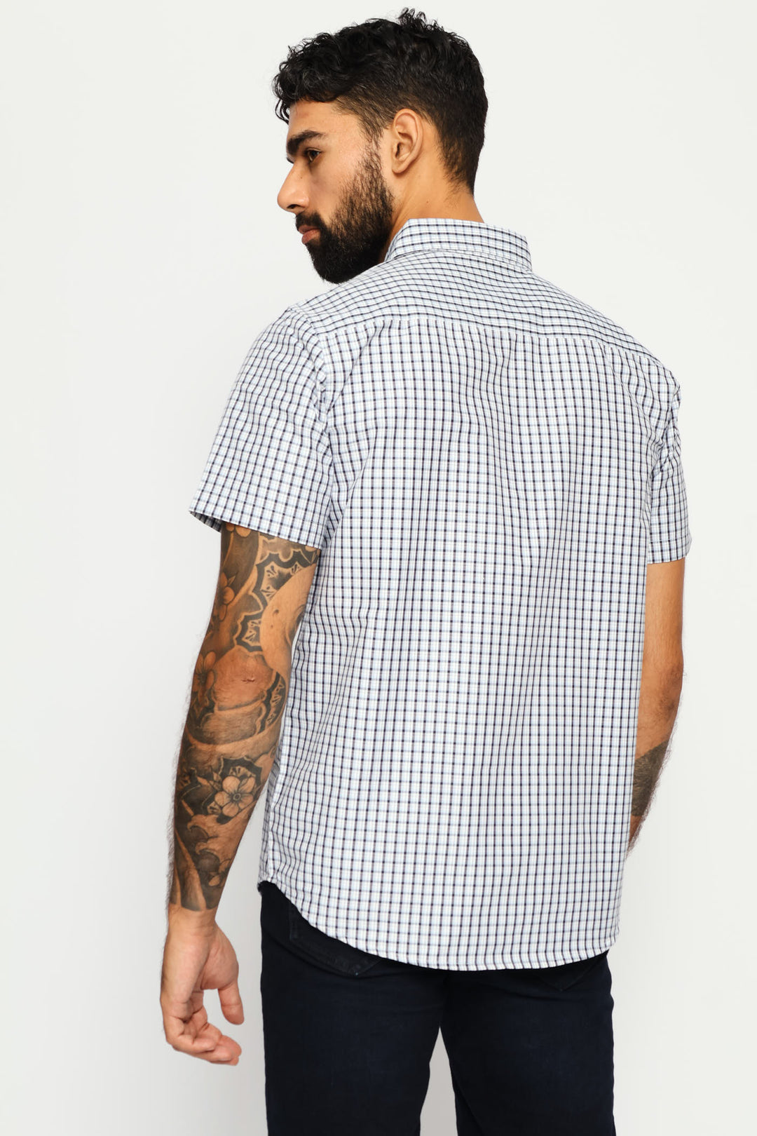 Short Sleeve Regular Check Shirt - White/Navy