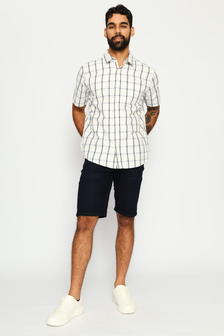 Button Down Check Shirt - Ecru/Navy