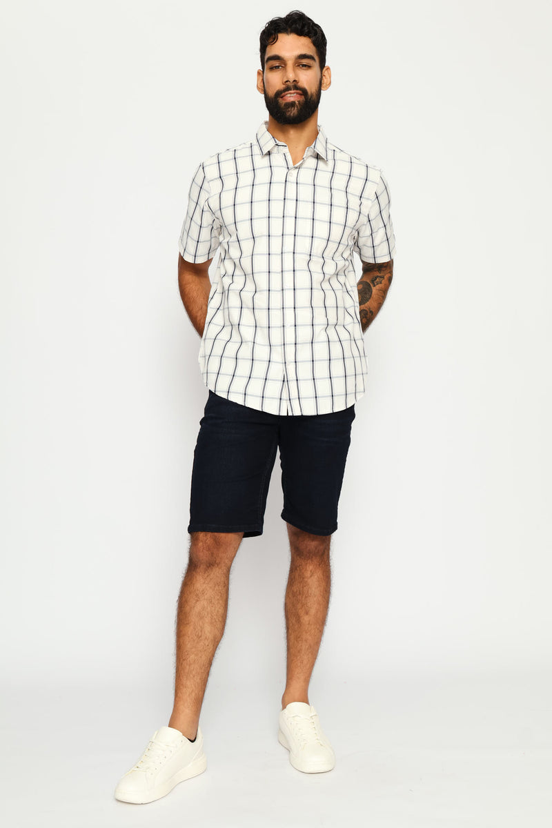 Button Down Check Shirt - Ecru/Navy