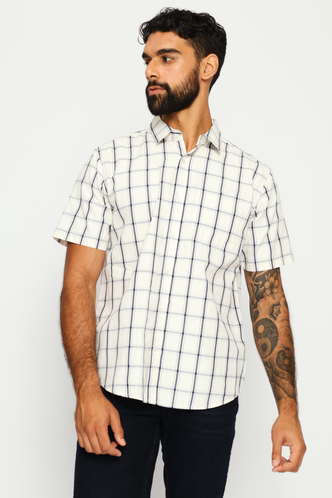 Button Down Check Shirt - Ecru/Navy