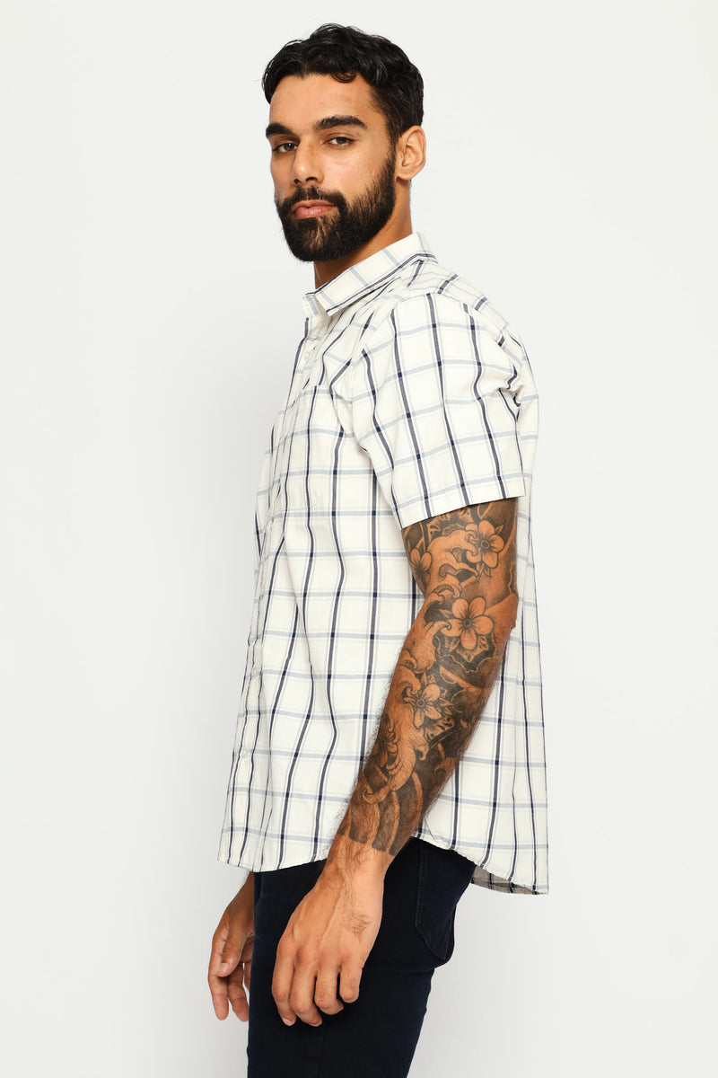 Button Down Check Shirt - Ecru/Navy