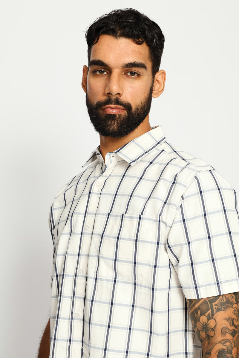 Button Down Check Shirt - Ecru/Navy