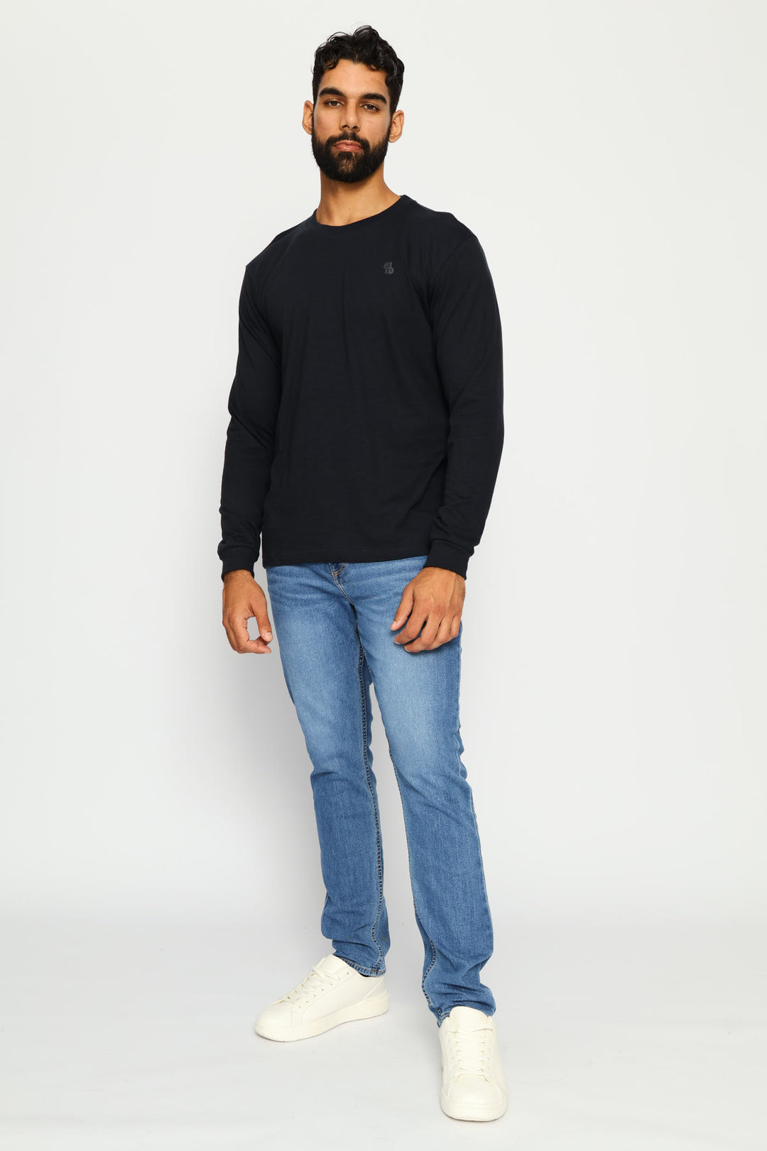 Long Sleeve Slub Crew Top - Navy