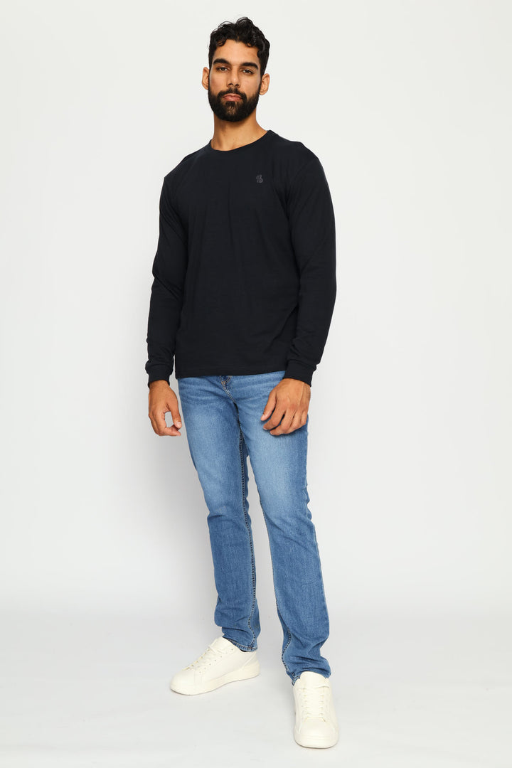 Long Sleeve Slub Crew Top - Navy