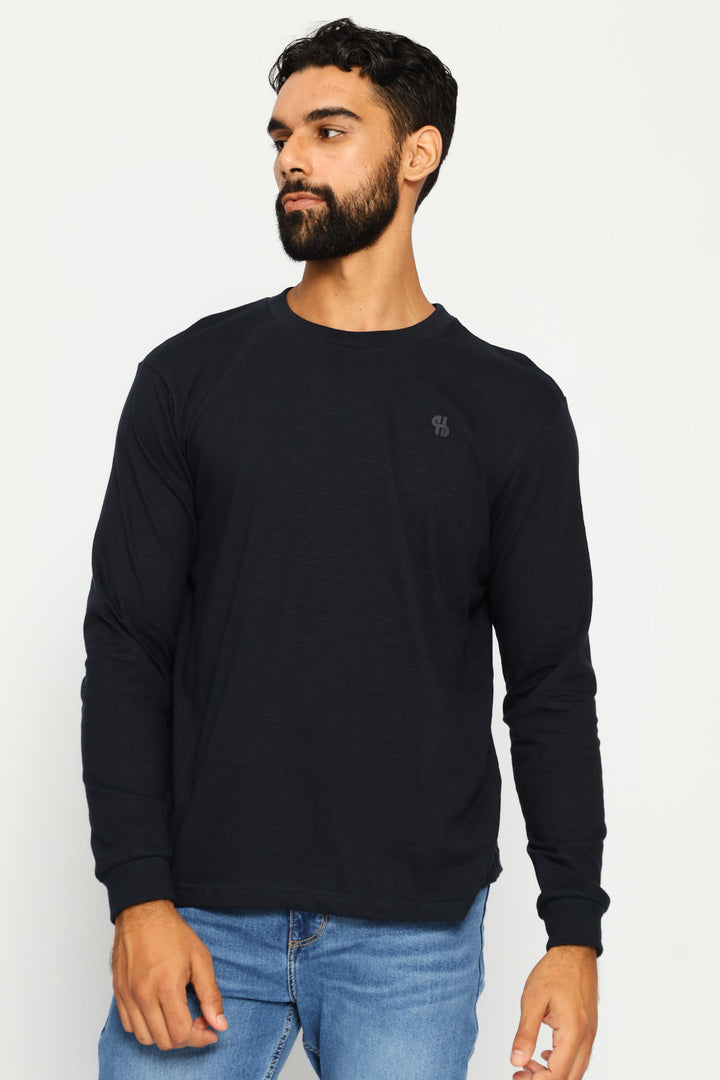 Long Sleeve Slub Crew Top - Navy