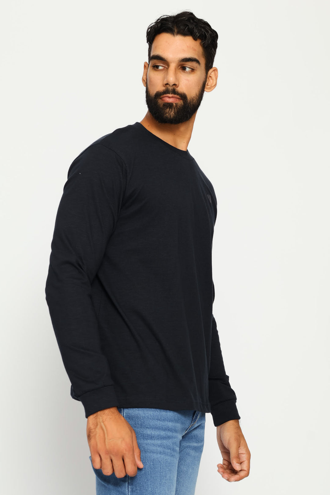 Long Sleeve Slub Crew Top - Navy