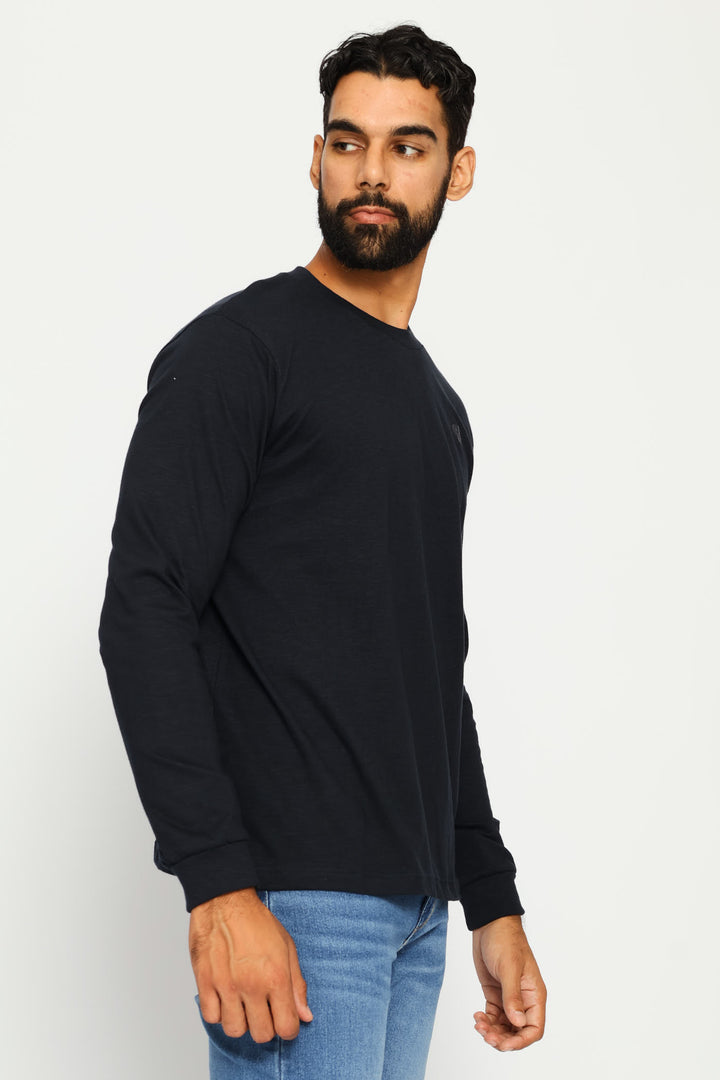 Long Sleeve Slub Crew Top - Navy