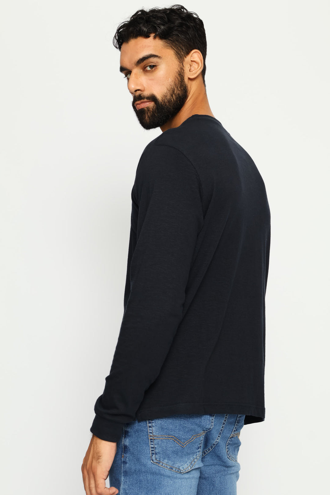 Long Sleeve Slub Crew Top - Navy