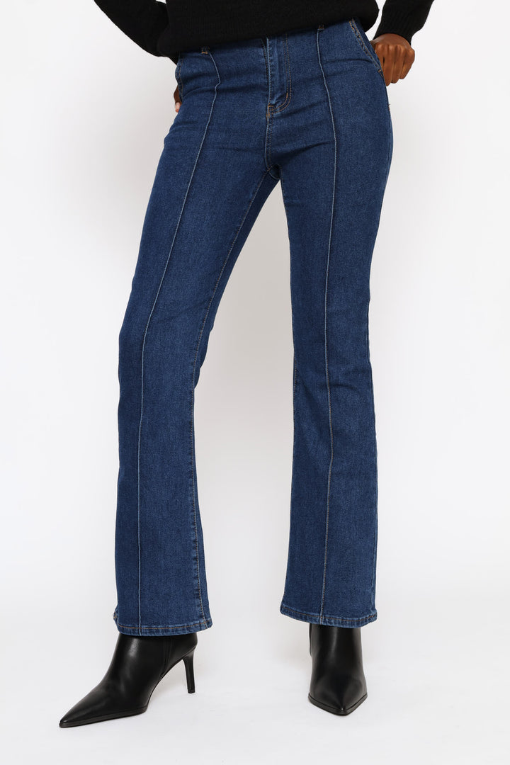 Hi-Rise Pinched Seam Boot Leg Jean - Medium Wash