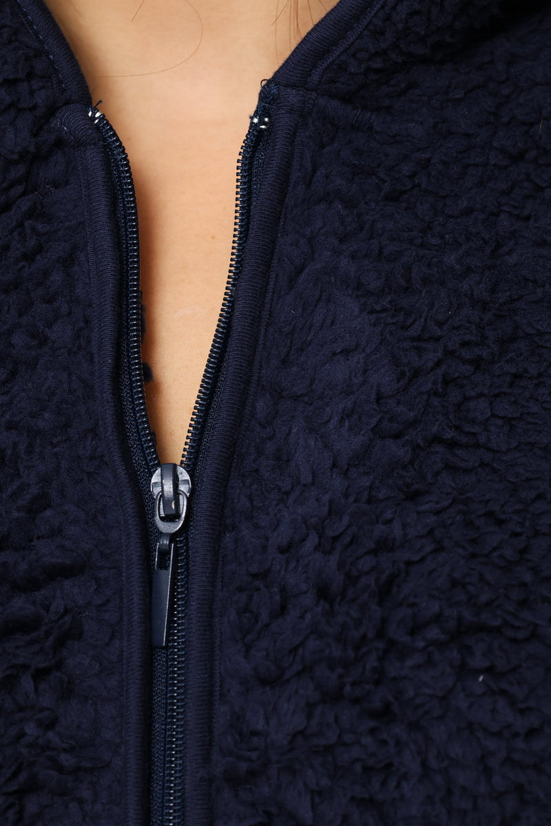 Oversized Zip Through Sherpa Gown - Navy