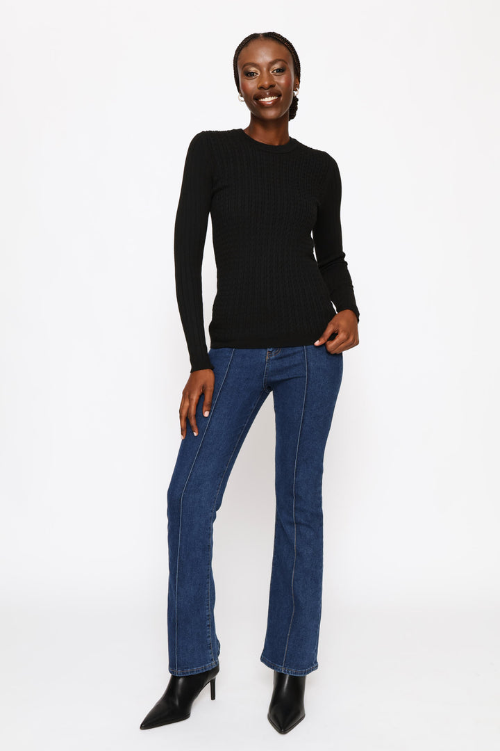 Plain Cable Pullover - Black