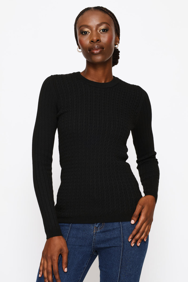 Plain Cable Pullover - Black