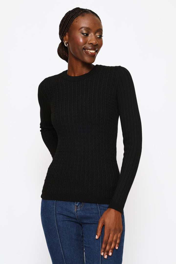 Plain Cable Pullover - Black