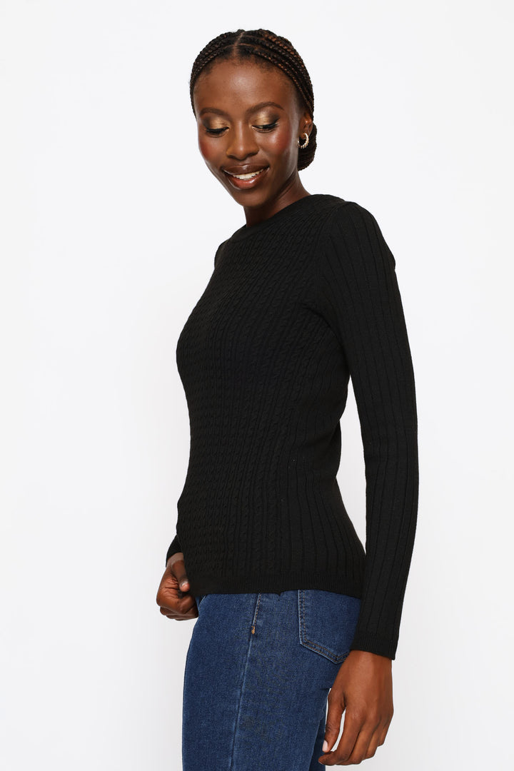 Plain Cable Pullover - Black