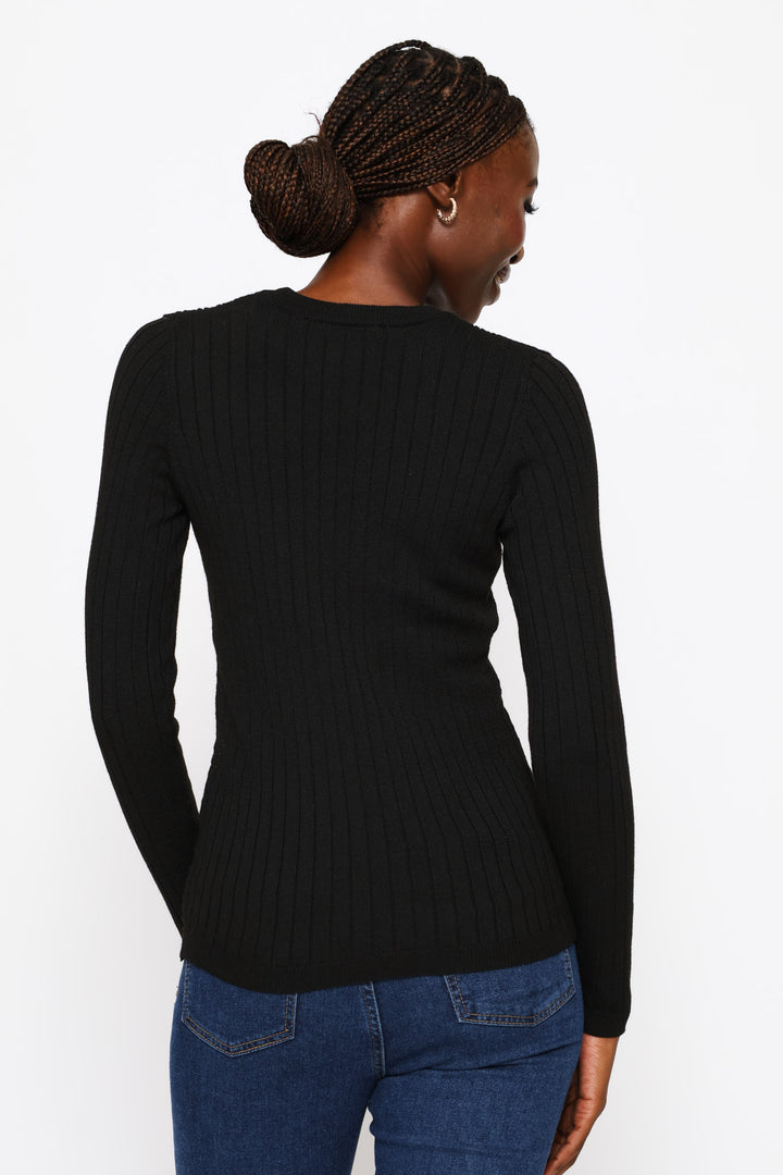 Plain Cable Pullover - Black